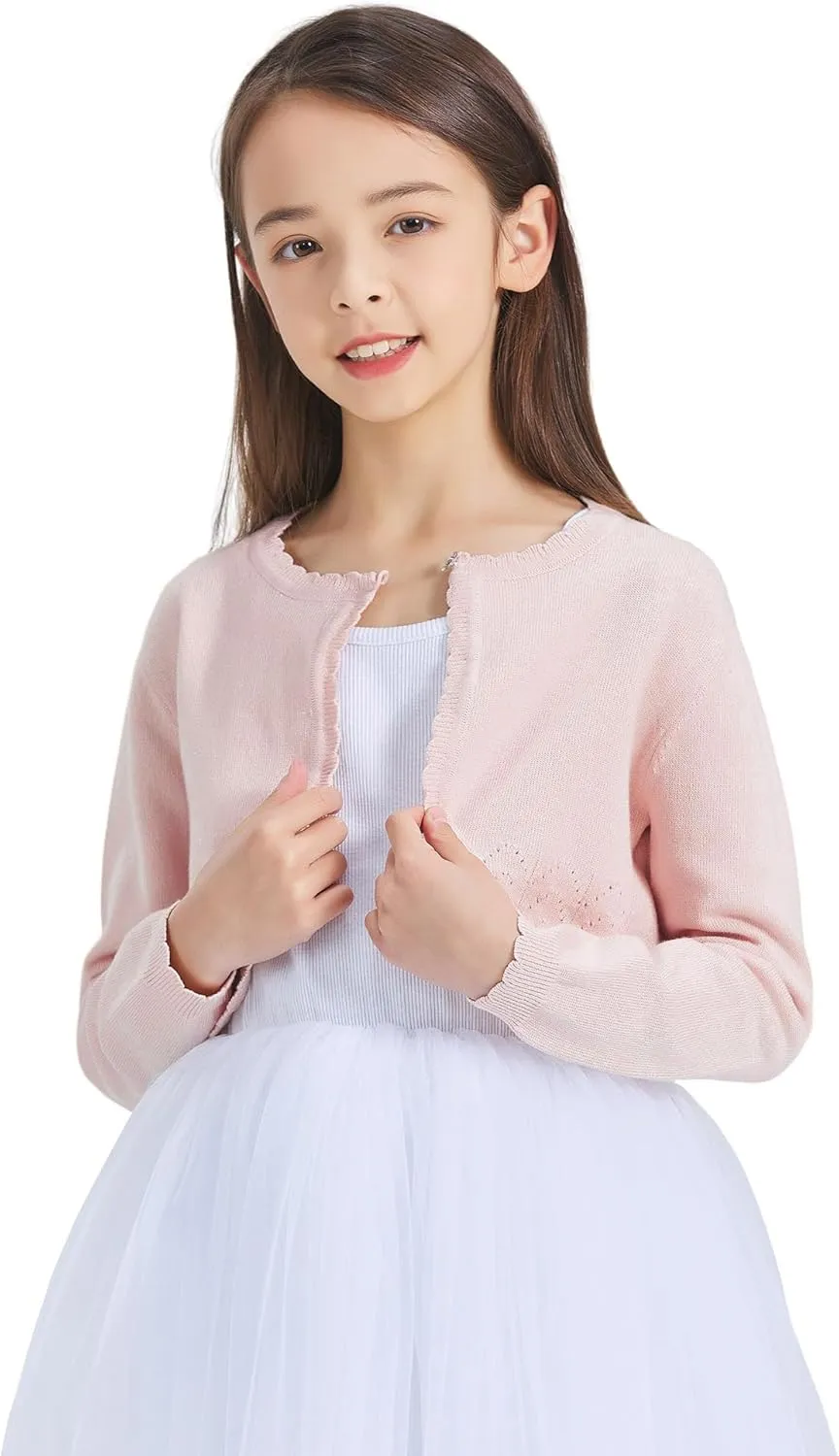 CUNYI Girls Sparkle Bolero Cardigans Long Sleeve Cropped Cardigan Shrug for Dresses Lightweight Knit Sweater Elegant