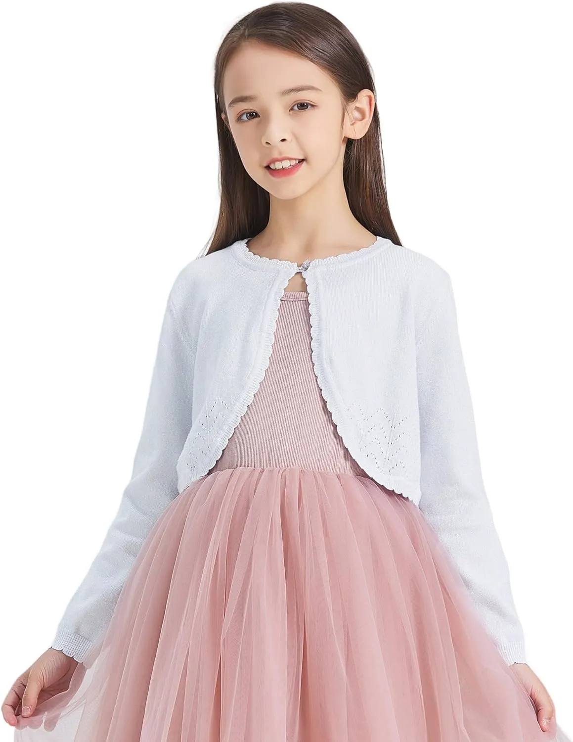 CUNYI Girls Sparkle Bolero Cardigans Long Sleeve Cropped Cardigan Shrug for Dresses Lightweight Knit Sweater Elegant