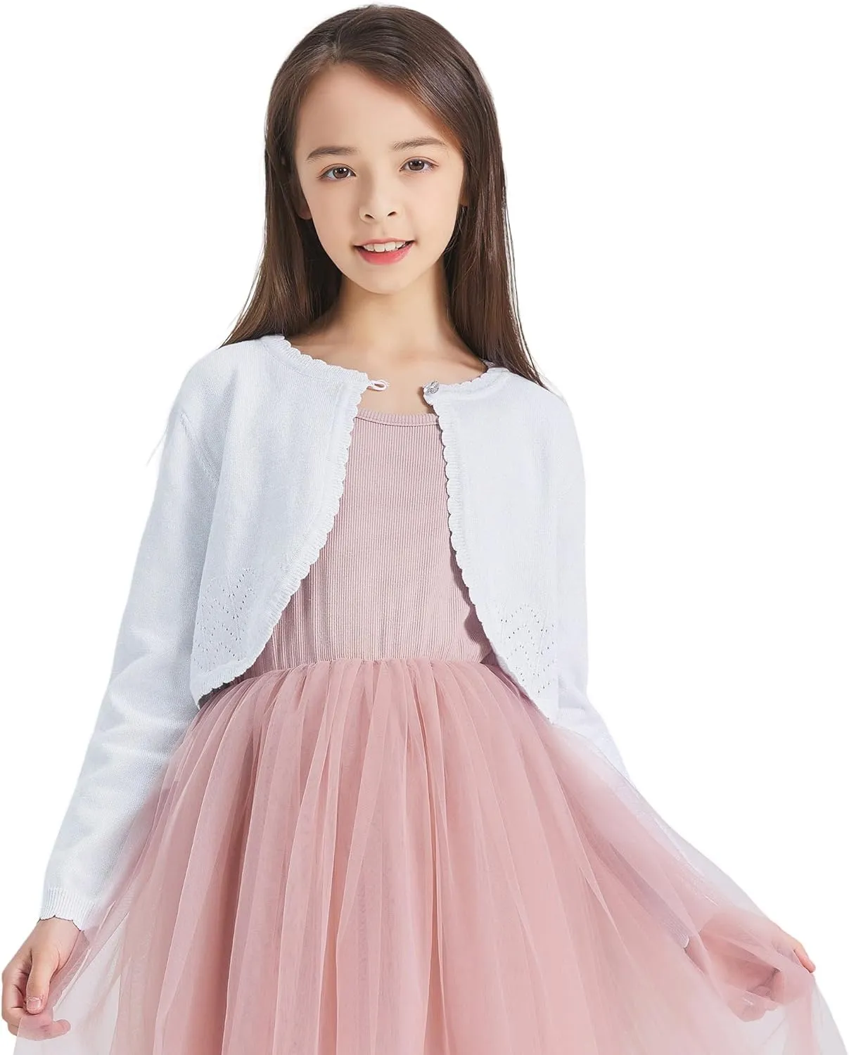 CUNYI Girls Sparkle Bolero Cardigans Long Sleeve Cropped Cardigan Shrug for Dresses Lightweight Knit Sweater Elegant