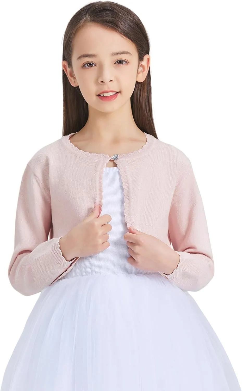 CUNYI Girls Sparkle Bolero Cardigans Long Sleeve Cropped Cardigan Shrug for Dresses Lightweight Knit Sweater Elegant