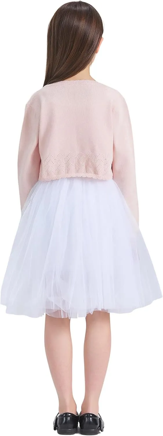 CUNYI Girls Sparkle Bolero Cardigans Long Sleeve Cropped Cardigan Shrug for Dresses Lightweight Knit Sweater Elegant
