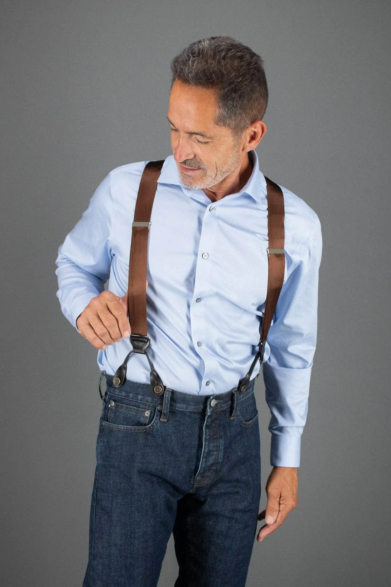 Dutton Solid Color Silk Button End Braces