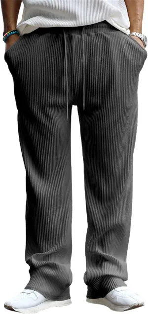 evzosrz Mens Casual Ribbed Knit Pants Straight Lightweight Drawstring Beach Yoga Pants Loose Fit Striped Long Trousers