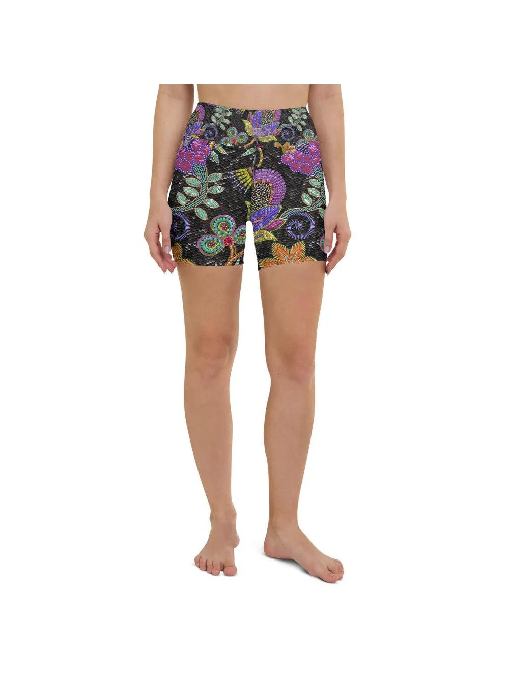 Faux Paillette Flower Yoga Shorts