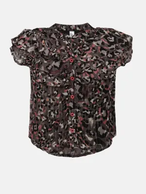 Girl's Cap Sleeve Frill Layard Printed Top