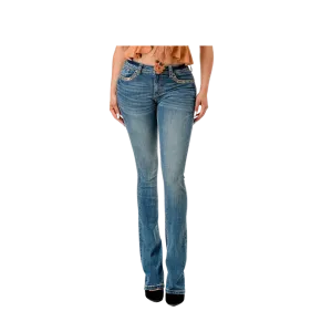 Grace In La Women's Horseshoe Hat Western Motif Easy Bootcut Medium Blue Jeans