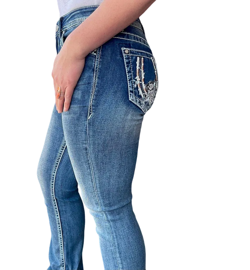 Grace Women's in LA Easy Fit Embellished Horse Shoe Bootcut Jeans