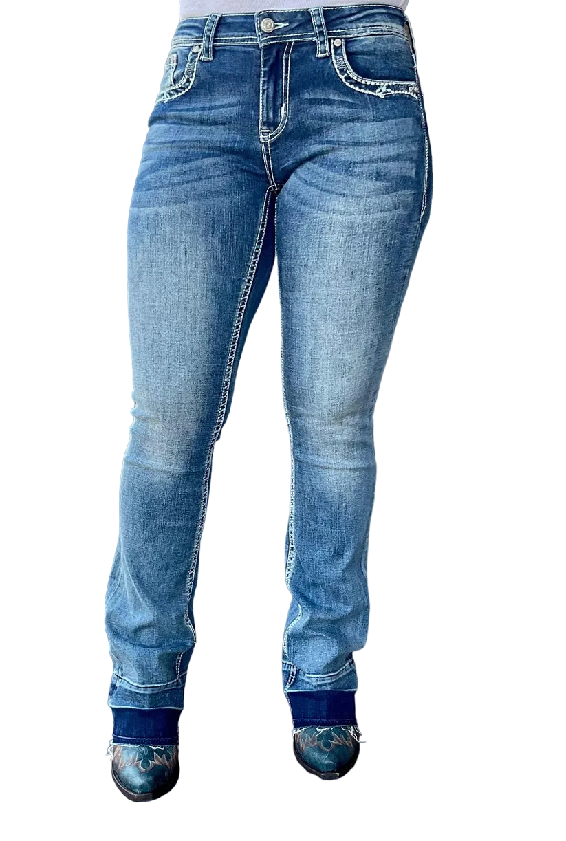 Grace Women's in LA Easy Fit Embellished Horse Shoe Bootcut Jeans
