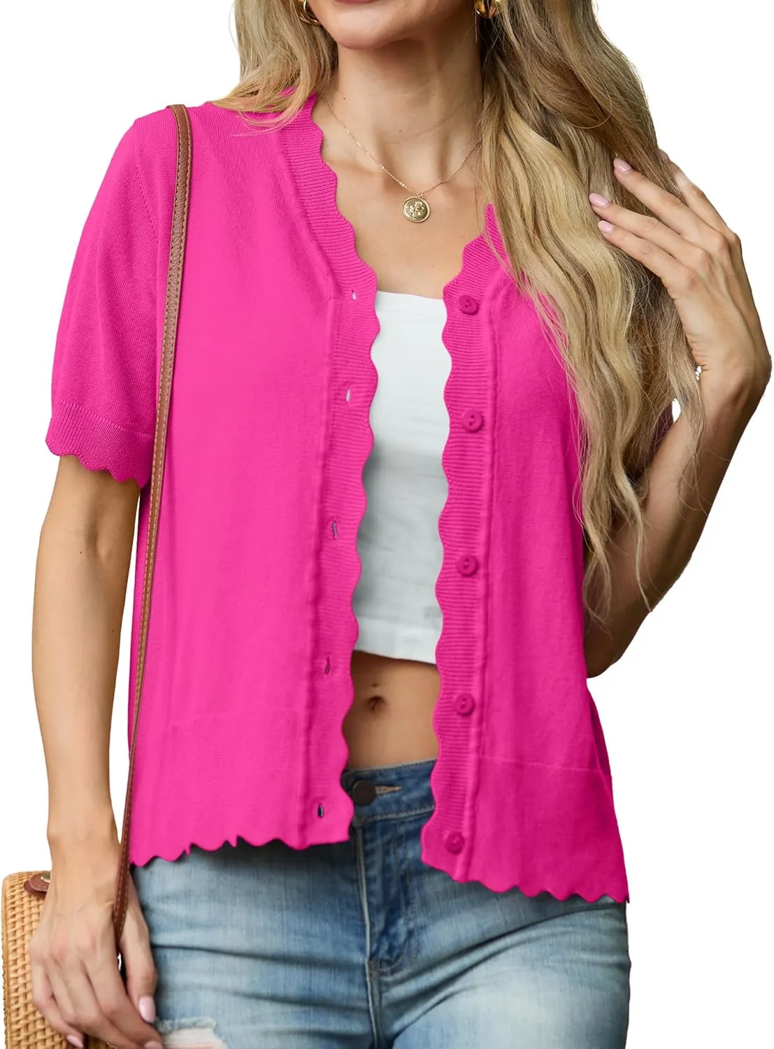 GRECERELLE Womens Summer Lightweight Short Sleeve Cropped Cardigan V-Neck Knit Sweater Shrug for Dressy