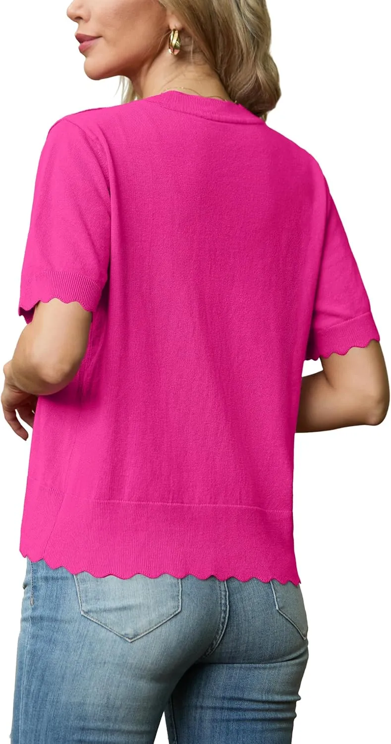 GRECERELLE Womens Summer Lightweight Short Sleeve Cropped Cardigan V-Neck Knit Sweater Shrug for Dressy