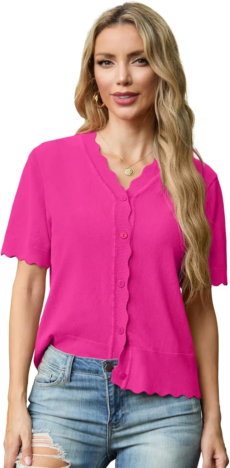 GRECERELLE Womens Summer Lightweight Short Sleeve Cropped Cardigan V-Neck Knit Sweater Shrug for Dressy