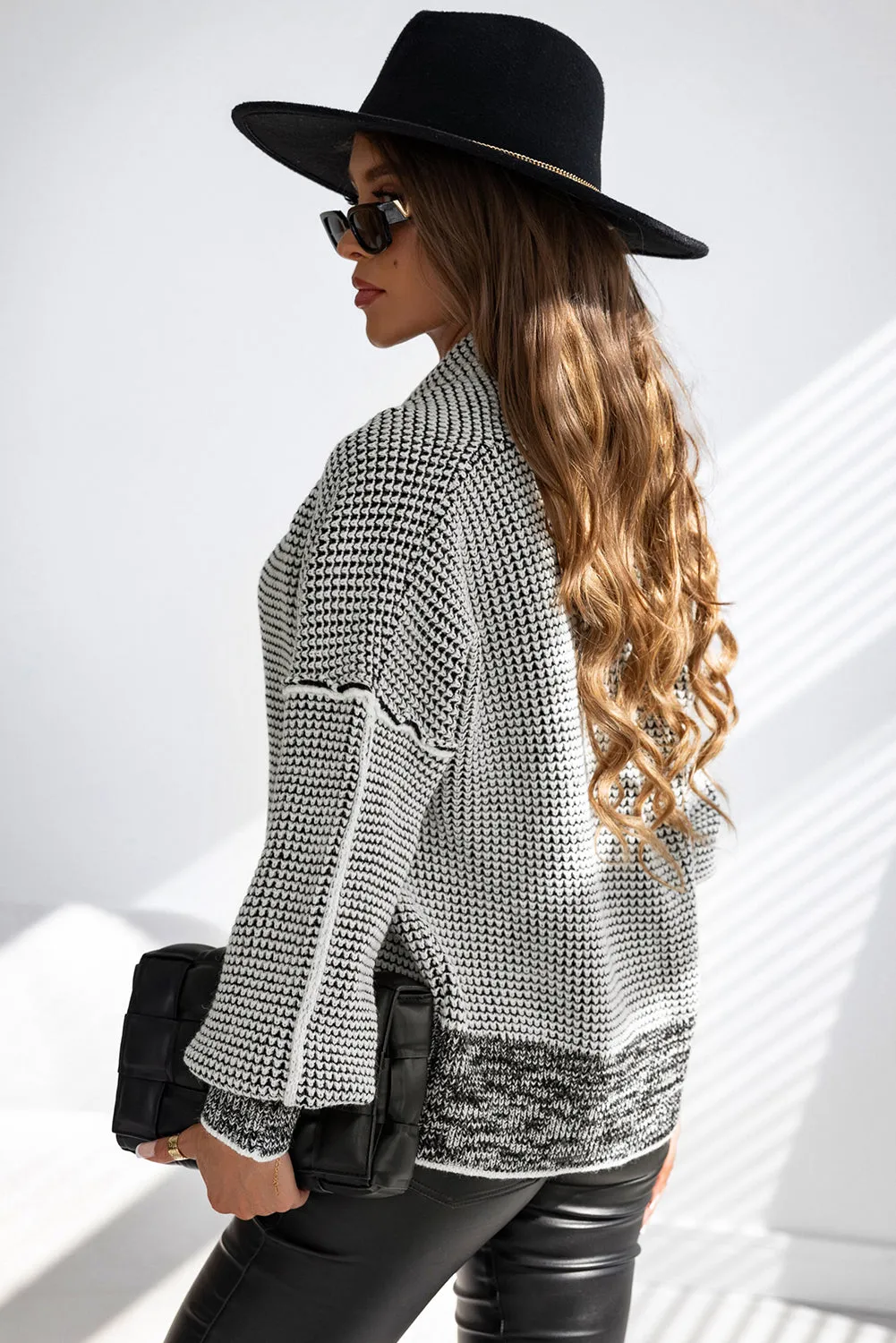 Grey Plaid Open Front Cardigan