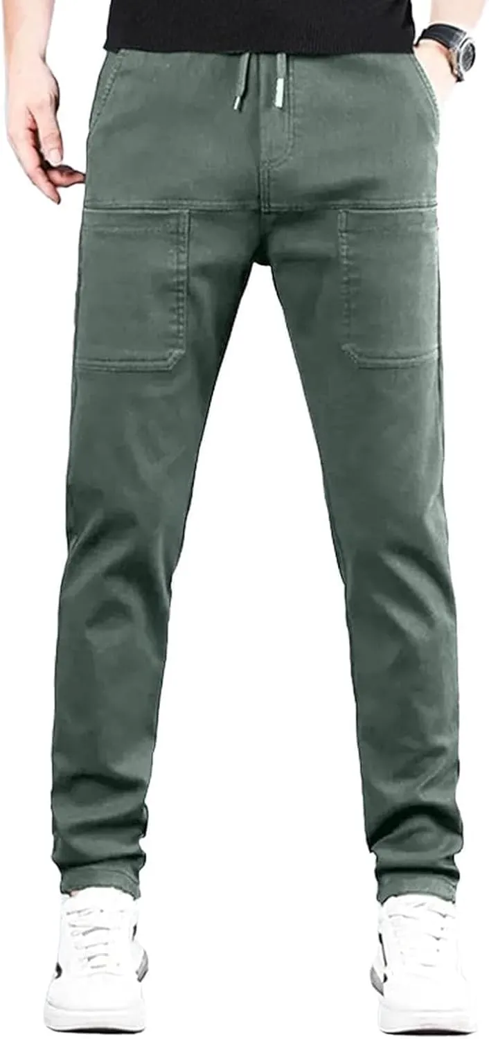 High Stretch Cargo Pants for Men,Durable Solid Color Long Pants with Multi-Pocket,Hiking Workout Joggers Sweatpants