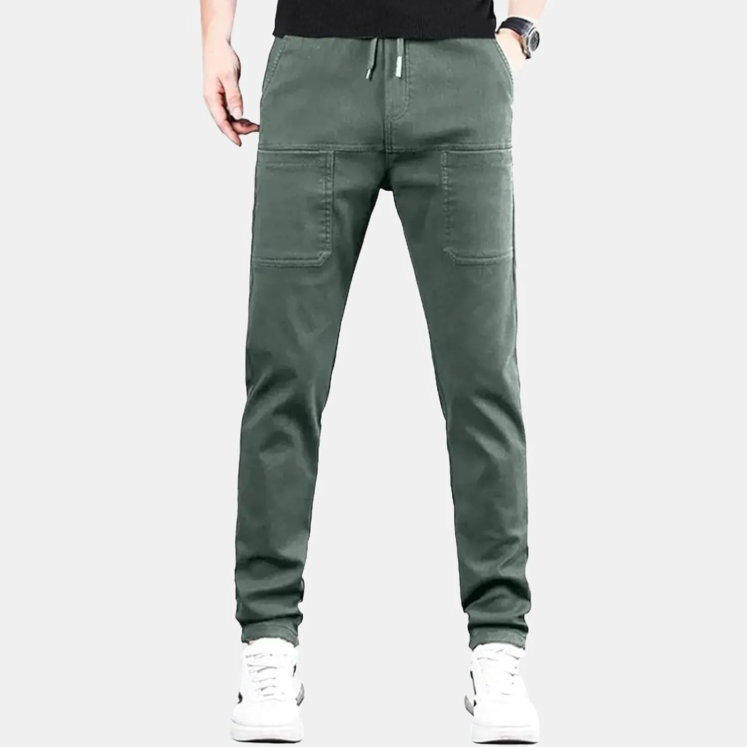 High Stretch Cargo Pants for Men,Durable Solid Color Long Pants with Multi-Pocket,Hiking Workout Joggers Sweatpants