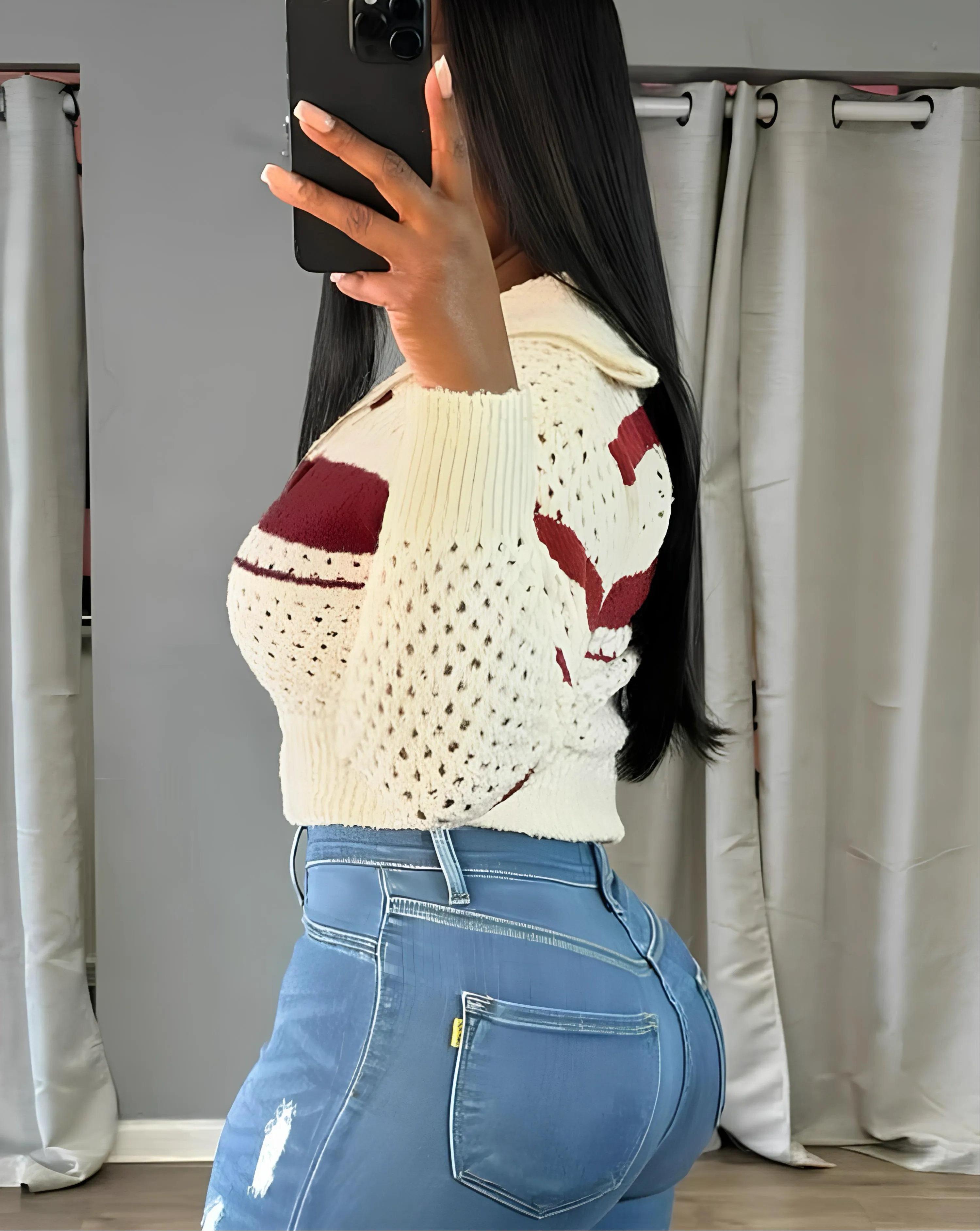 Hollow Stripe Crochet Crop Sweater  Y2K Full Sleeve Zip Knit Jacket