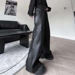 IEFB Men's Trousers Autumn Dark Casual Pants Pu Leather Patchwork Streetwear Loose Korean Style Trend Male Overalls 9C1956
