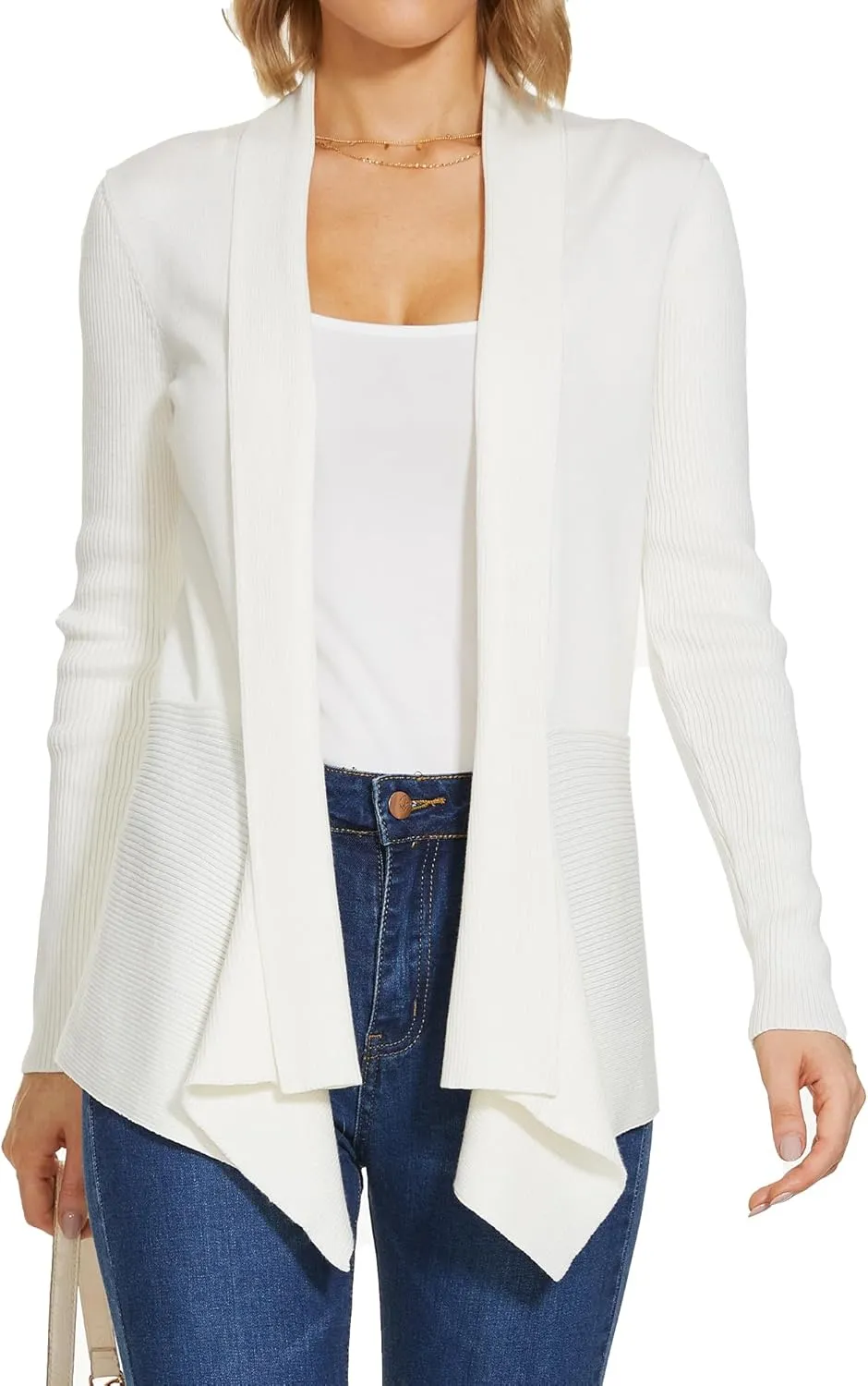 INKOFF Womens Draped Front Cardigan Sweaters Long Sleeve Waterfall Irregular Hem Cardigans Lighweight