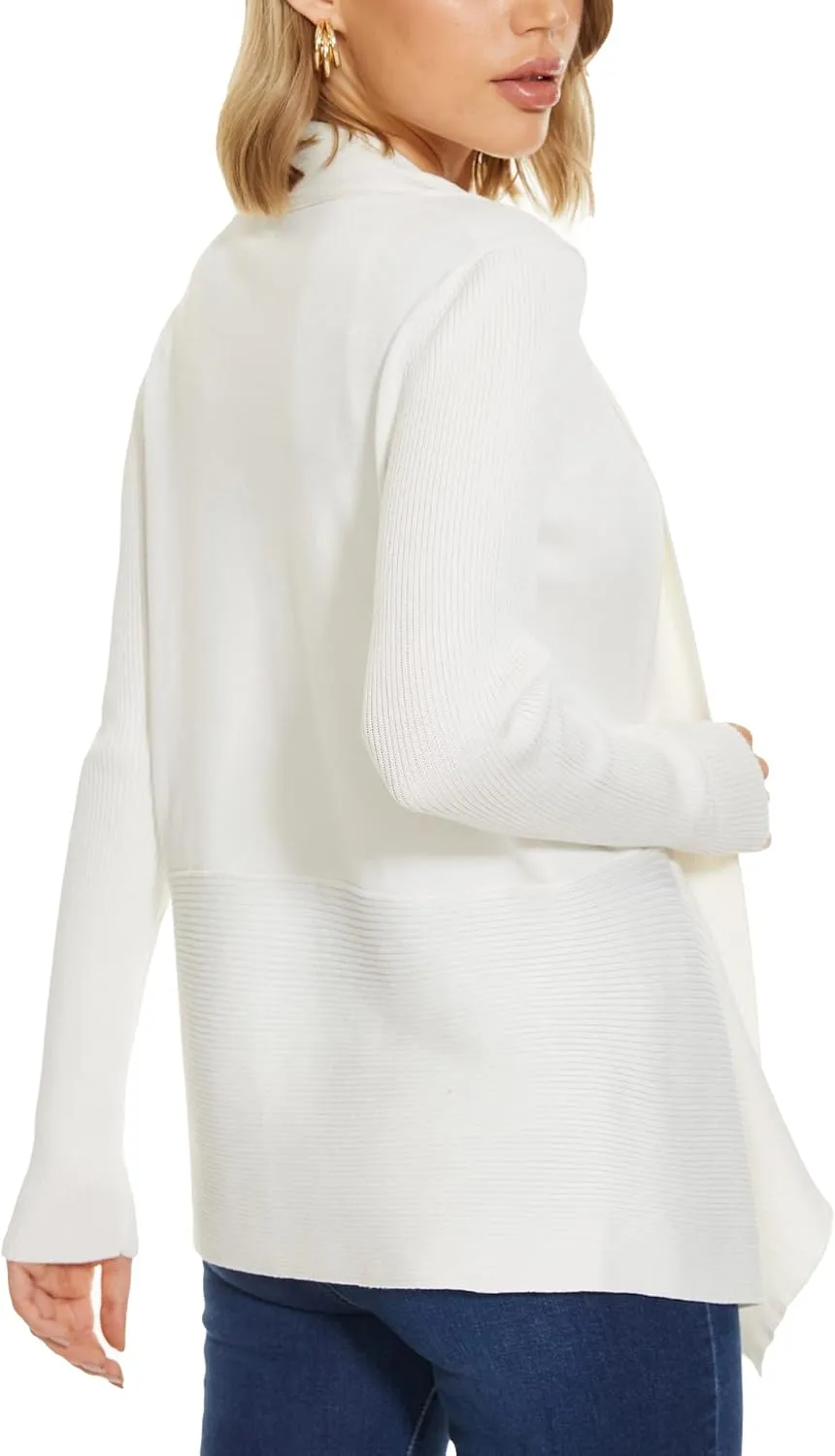 INKOFF Womens Draped Front Cardigan Sweaters Long Sleeve Waterfall Irregular Hem Cardigans Lighweight