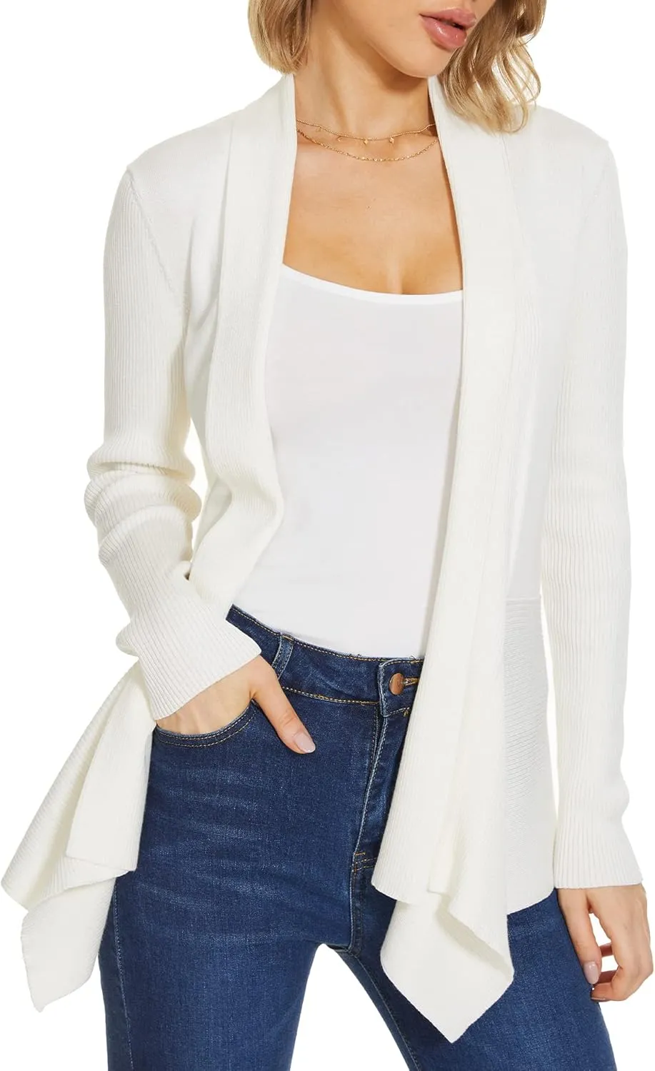 INKOFF Womens Draped Front Cardigan Sweaters Long Sleeve Waterfall Irregular Hem Cardigans Lighweight