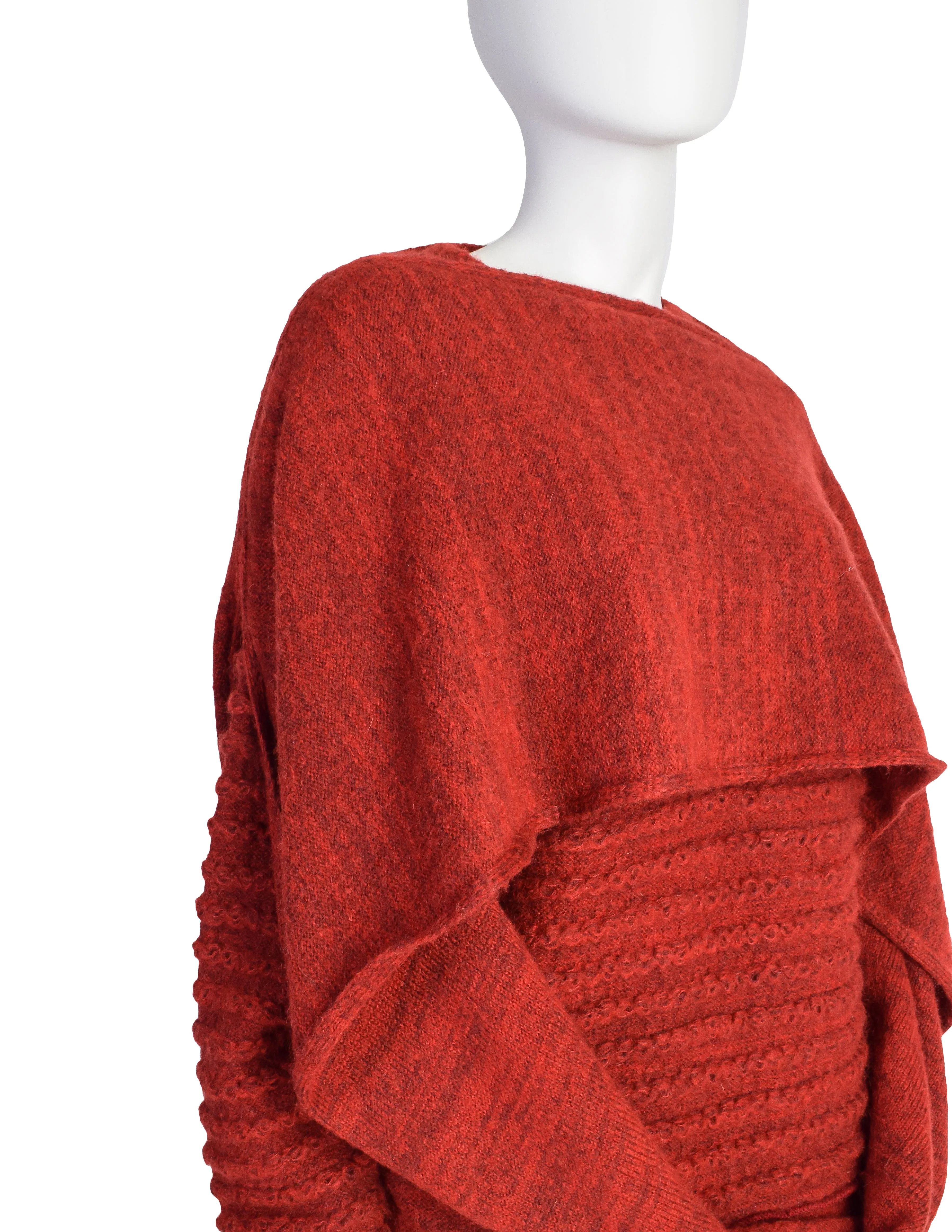 Issey Miyake Vintage Rusty Red Knit Wool Blend Convertible Sweater