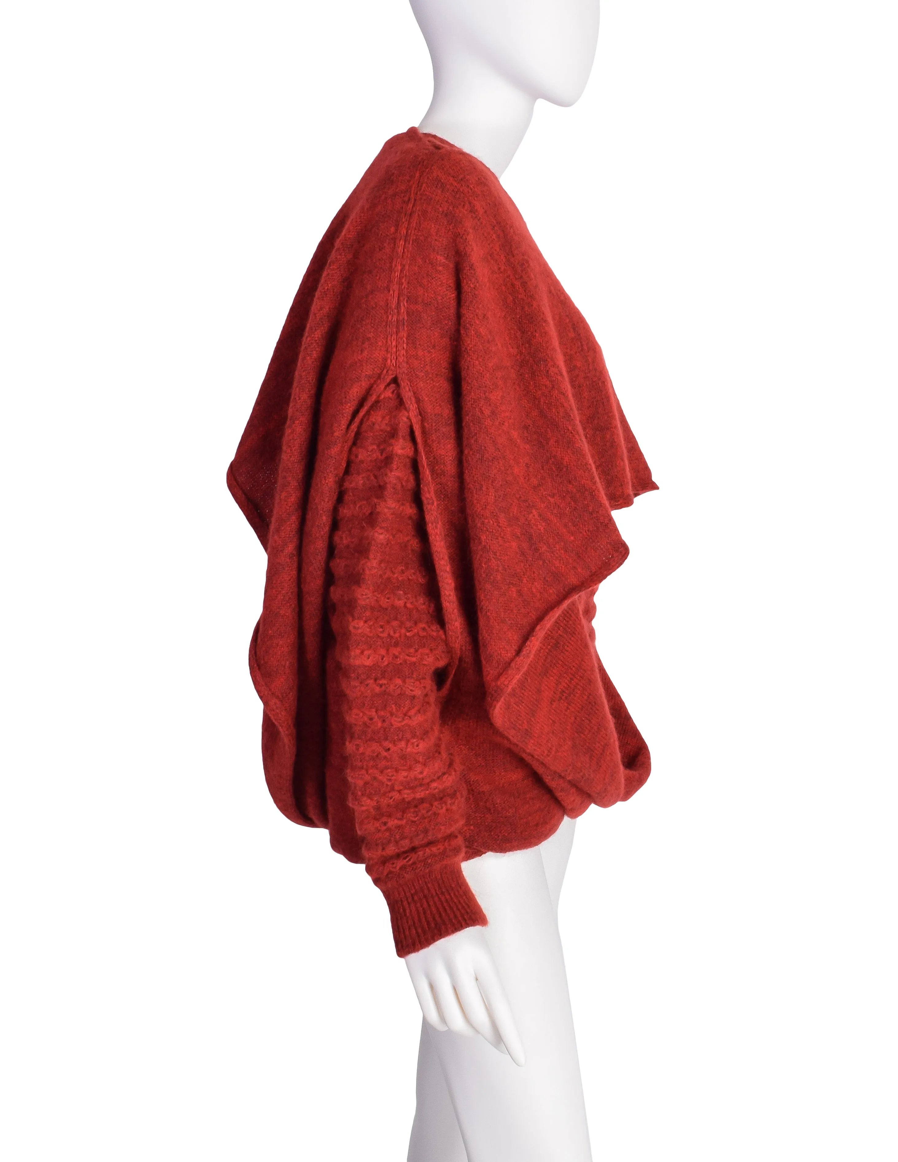 Issey Miyake Vintage Rusty Red Knit Wool Blend Convertible Sweater