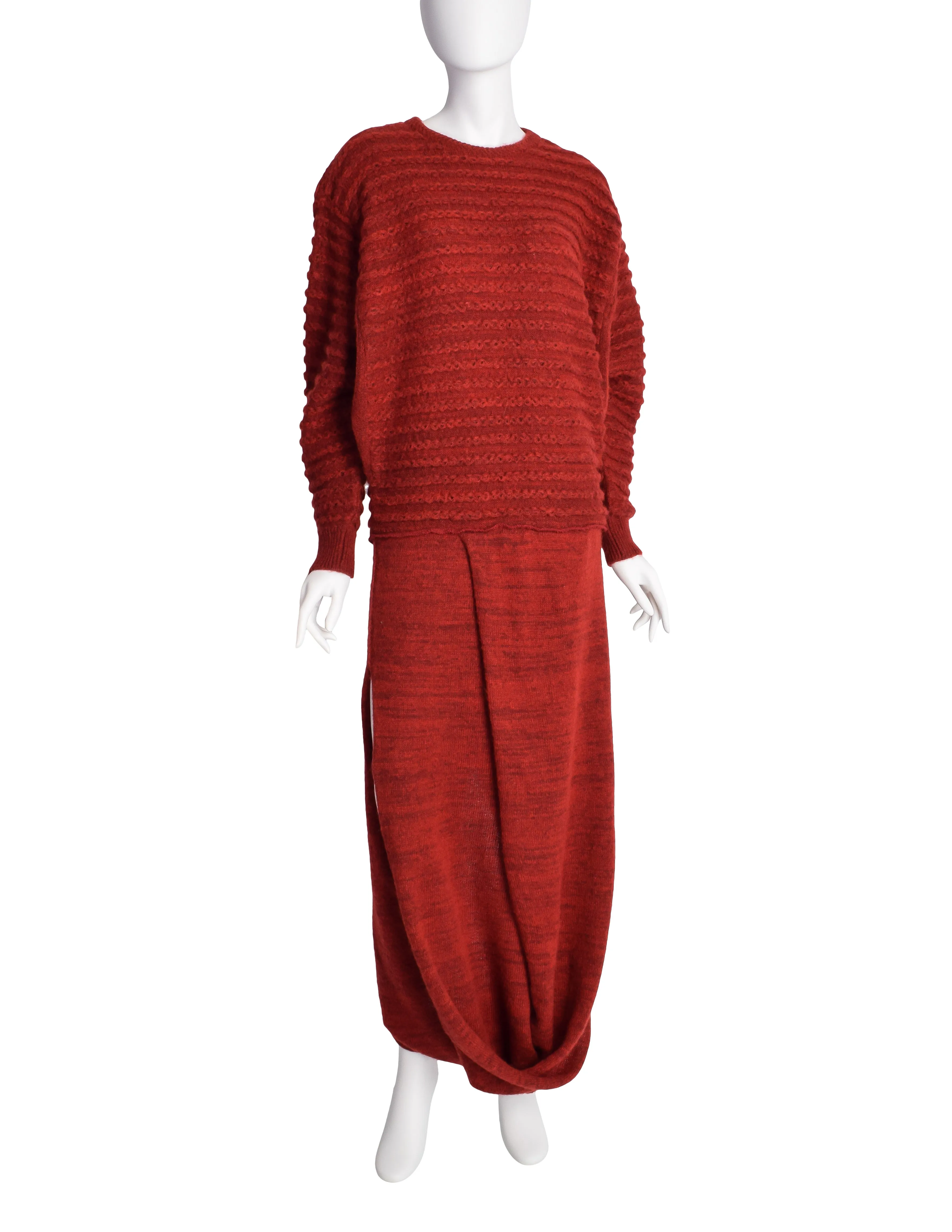 Issey Miyake Vintage Rusty Red Knit Wool Blend Convertible Sweater