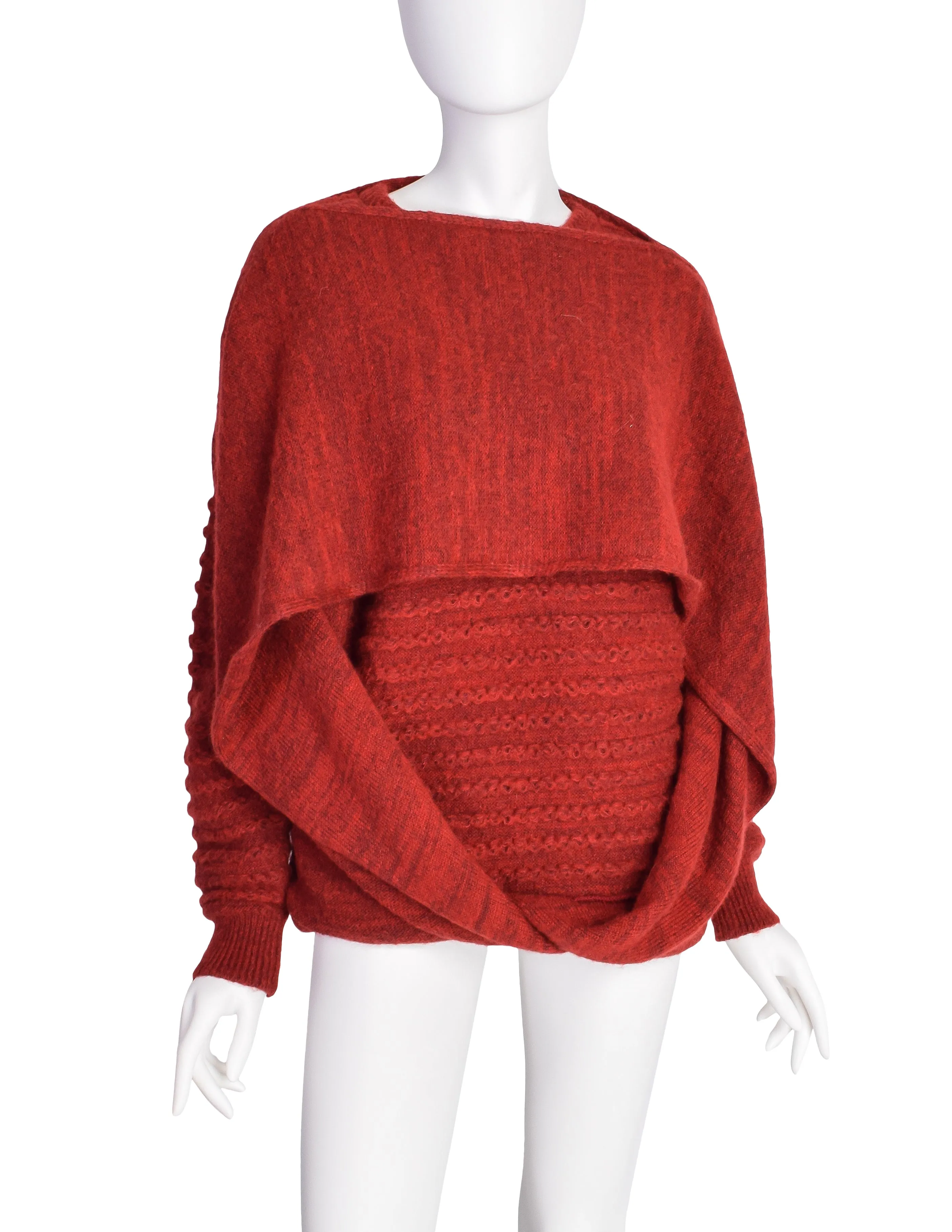 Issey Miyake Vintage Rusty Red Knit Wool Blend Convertible Sweater