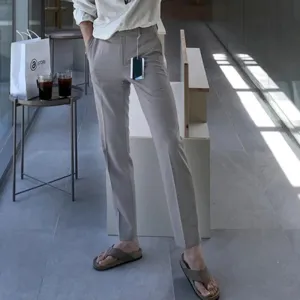 Korean Style Men's Suit Pants Center Line Slim Soldi Color Trousers Straight Leg Business Casual Male Bottom Trendy 9C7062
