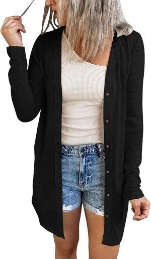 Ladlop Womens Lightweight Open Front Cardigan Casual Long Sleeve Button Down Loose Fall Cardigans