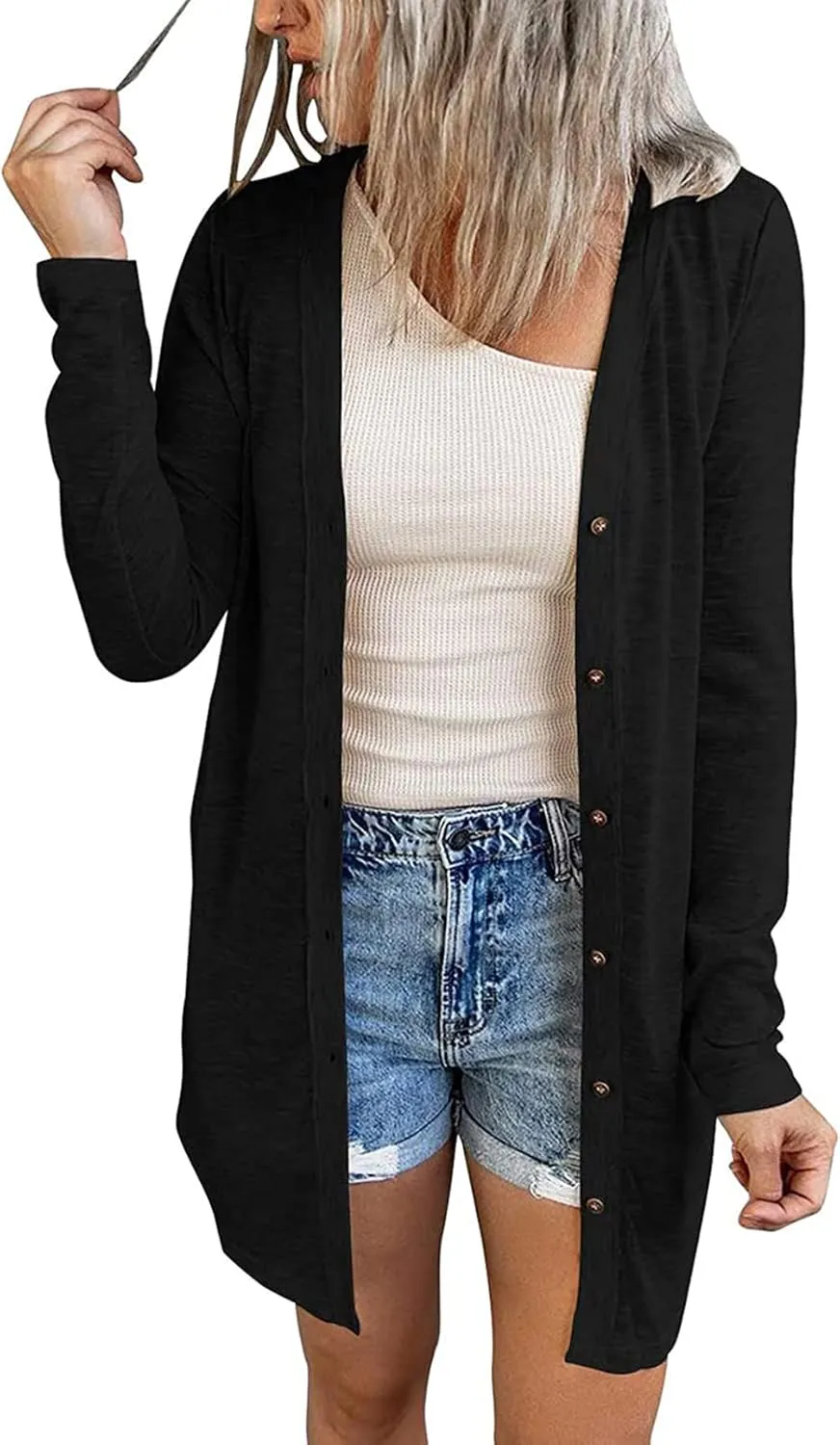 Ladlop Womens Lightweight Open Front Cardigan Casual Long Sleeve Button Down Loose Fall Cardigans