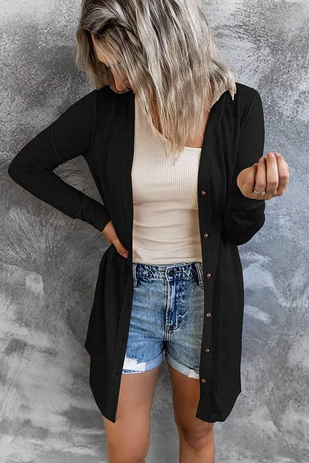 Ladlop Womens Lightweight Open Front Cardigan Casual Long Sleeve Button Down Loose Fall Cardigans