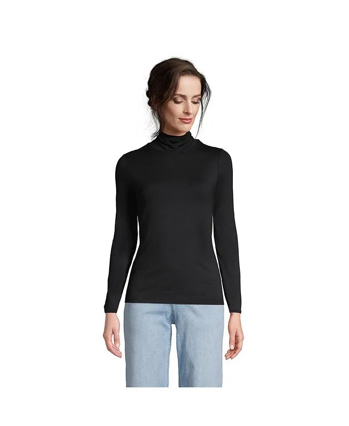 Lands' End Women's Lightweight Long Sleeve Petite Turtleneck black
