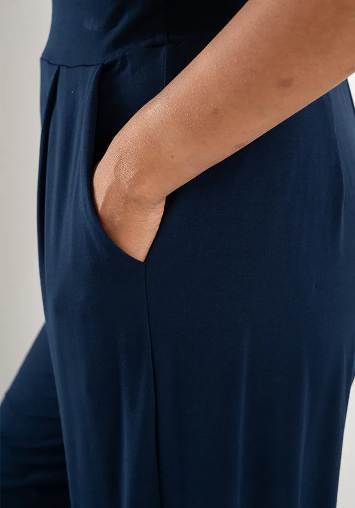 Lexus Navy Pull On Wide Leg Culotte Trouser