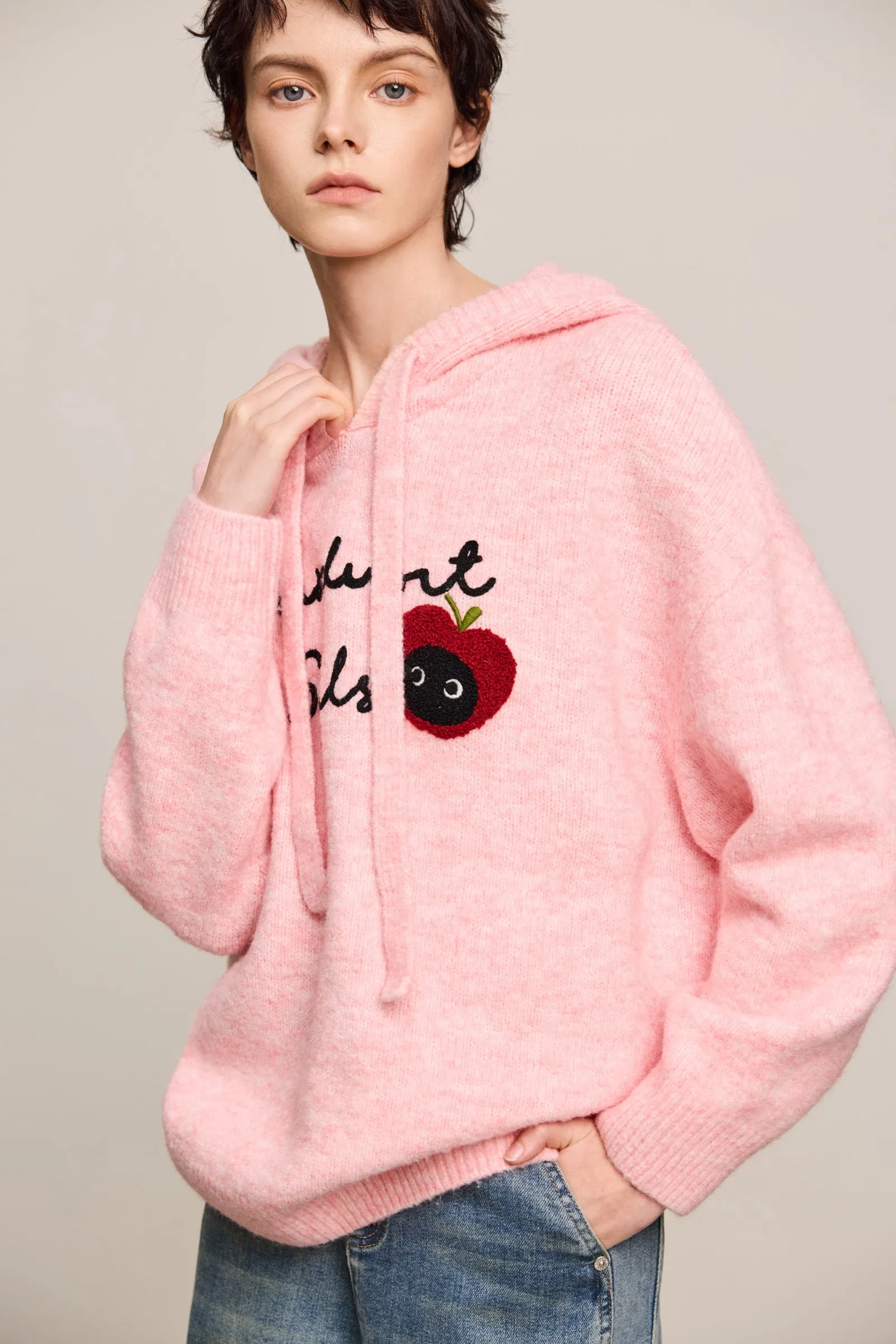 LILY Hooded Cat Embroidery Casual Knit Sweater