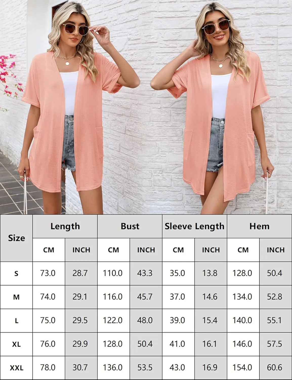 LOMON Women's Cardigans Open Front Lightweight Long Cardigan Summer Short Sleeve Casual Cover Ups with Pockets