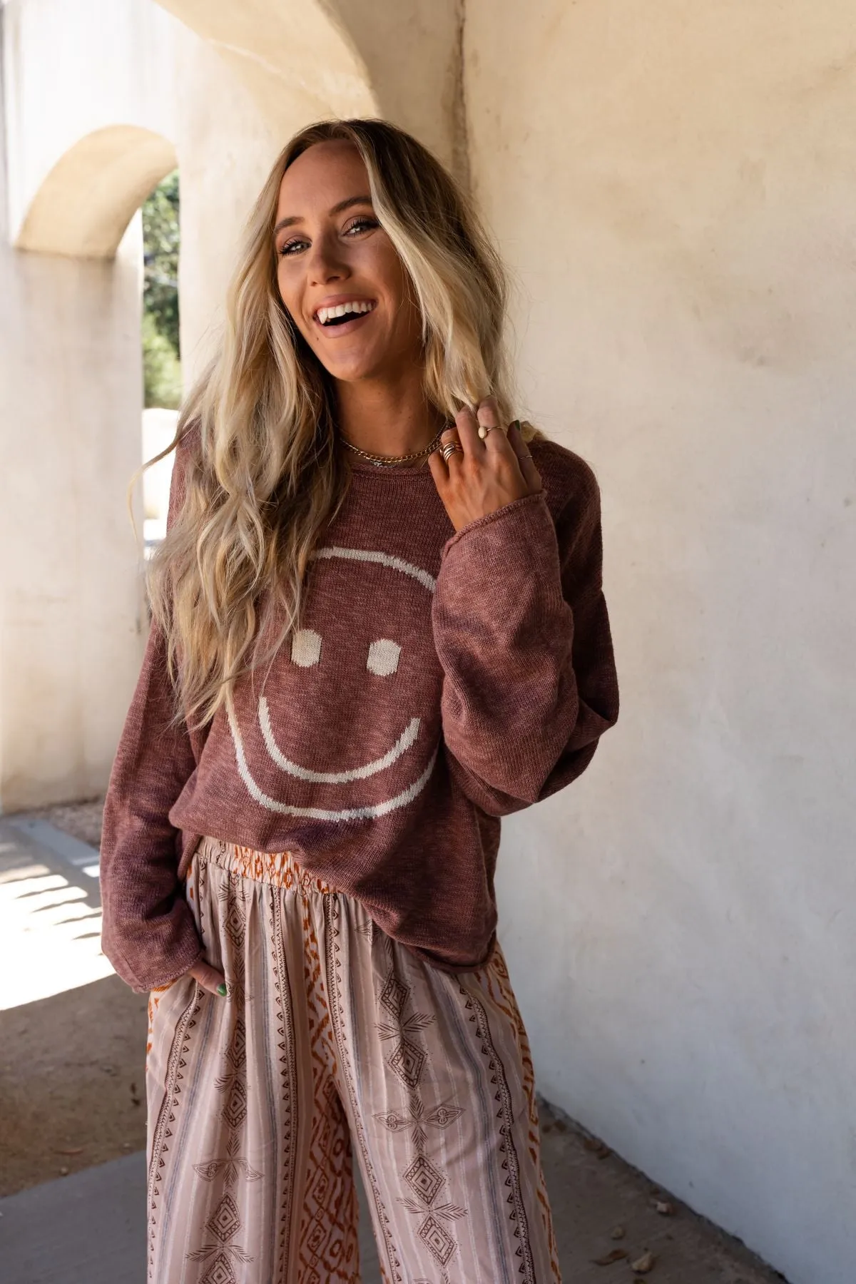 Made You Smile Sweater - Rose