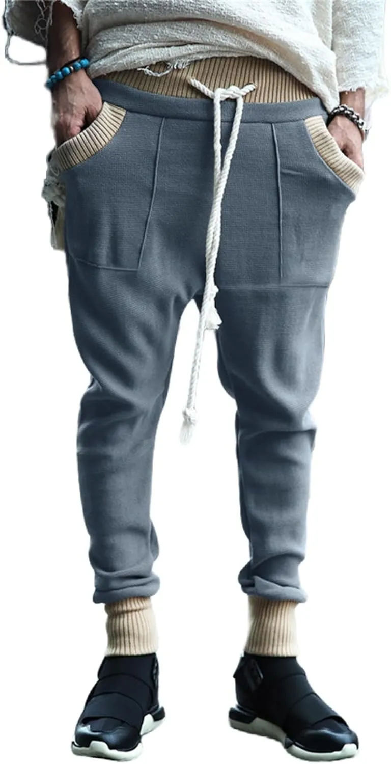 Mens Novelty Tapered Pants Patchwork Knitted Drawstring Joggers Active Gym Trousers Slim Fit Casual Fashion Sweatpants