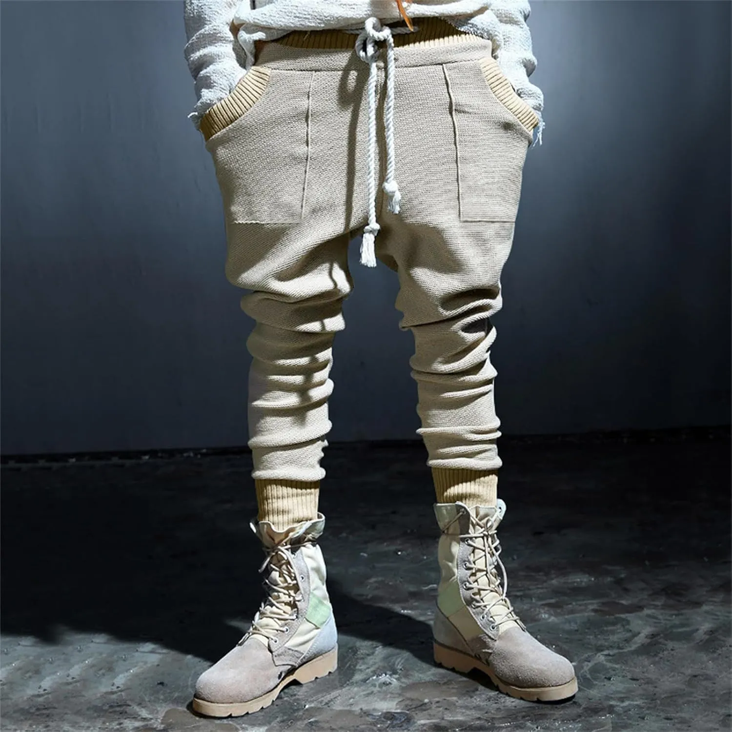 Men's Slim Fit Joggers Patchwork Knit Novelty Pants Active Workout Lightweight Casual Trousers Fashion Sweatpants