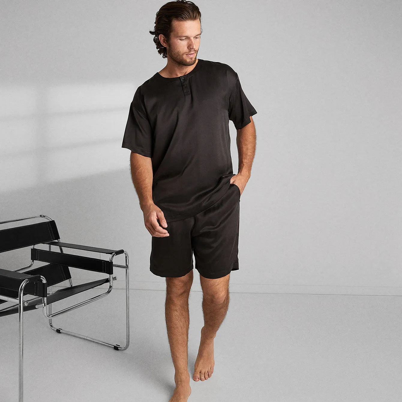 Men's Washable Silk Short Set
