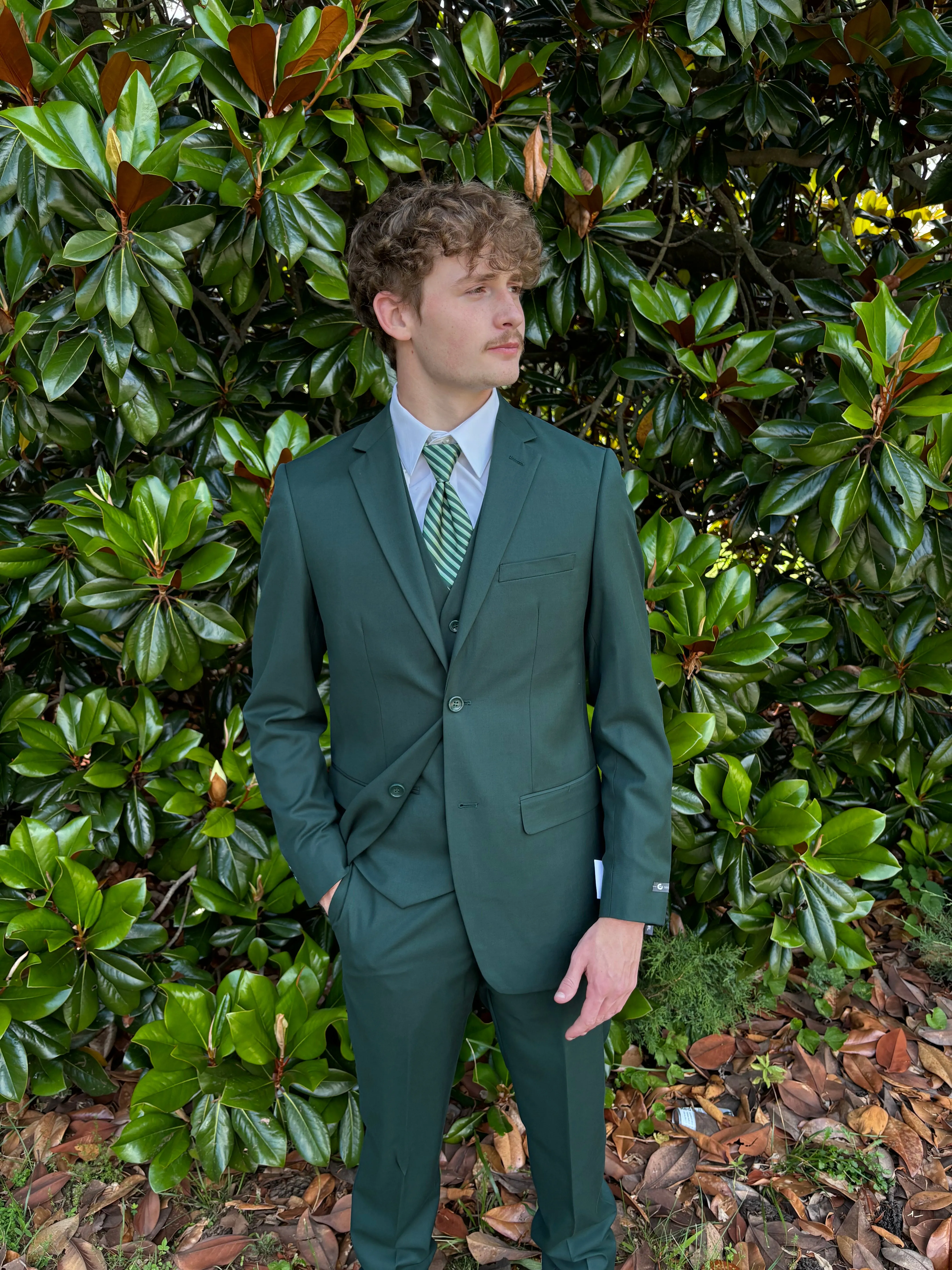 New Caravelli Dark Green 3 Piece Slim Fit Suit with Vest