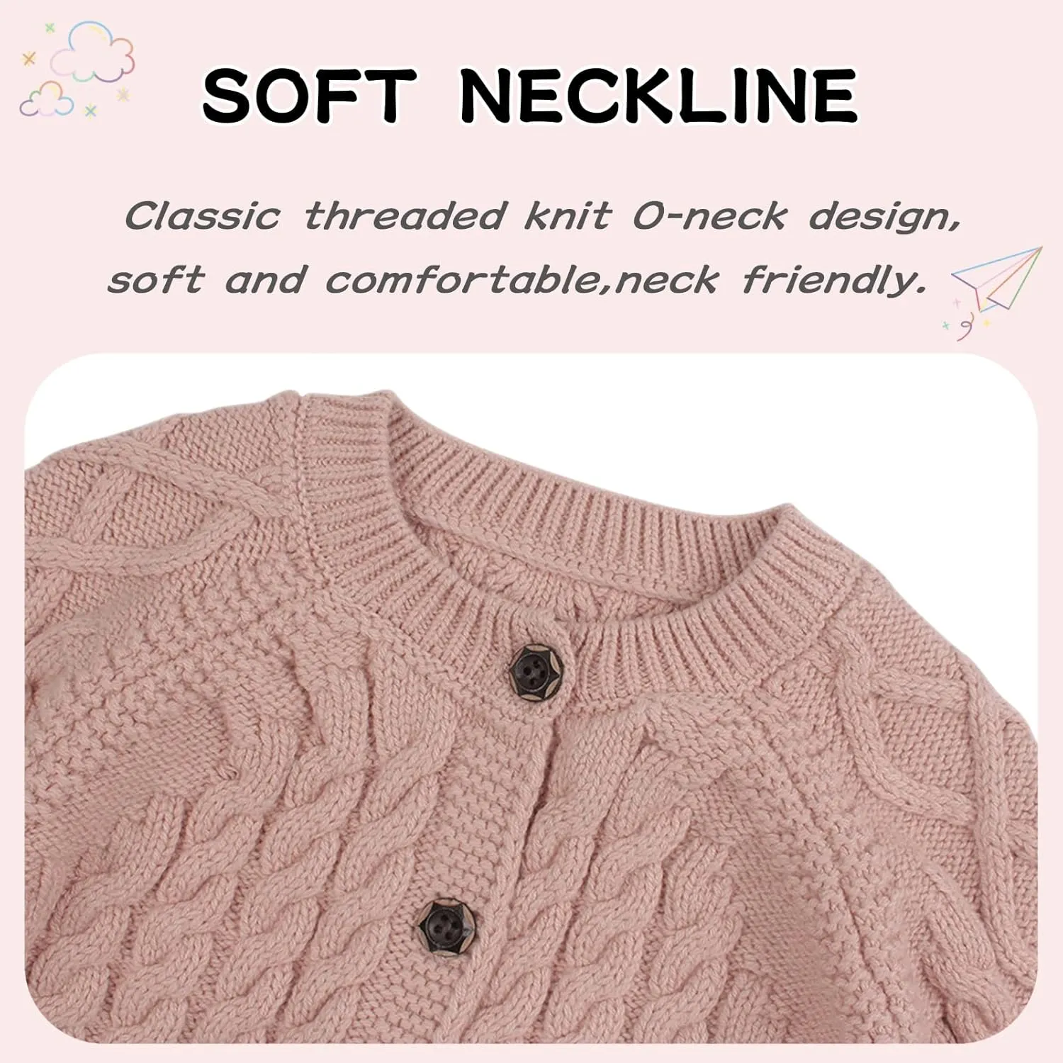 Peecabe Toddler Girl Sweaters Cable Knit Long Sleeve Crewneck Chunky Crochet Cardigans 1-6T
