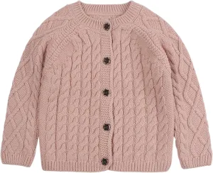 Peecabe Toddler Girl Sweaters Cable Knit Long Sleeve Crewneck Chunky Crochet Cardigans 1-6T