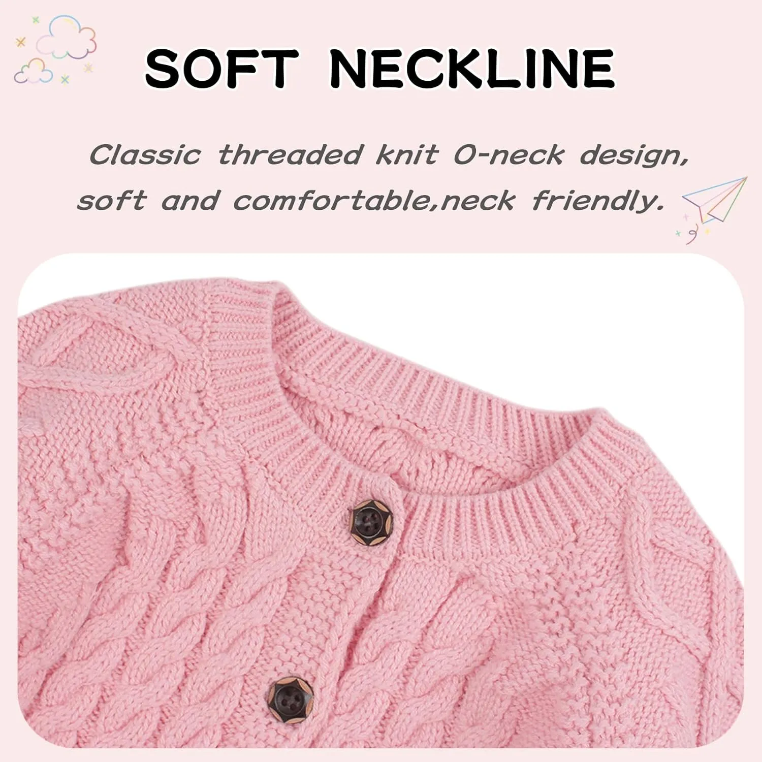 Peecabe Toddler Girl Sweaters Cable Knit Long Sleeve Crewneck Chunky Crochet Cardigans 1-6T