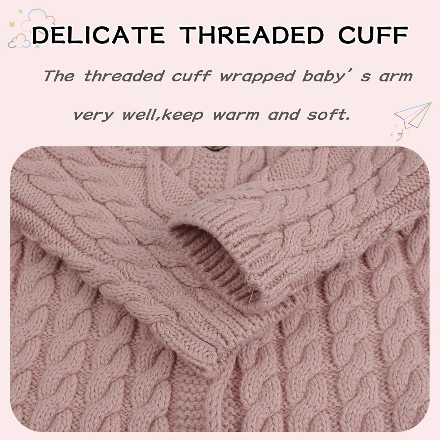 Peecabe Toddler Girl Sweaters Cable Knit Long Sleeve Crewneck Chunky Crochet Cardigans 1-6T