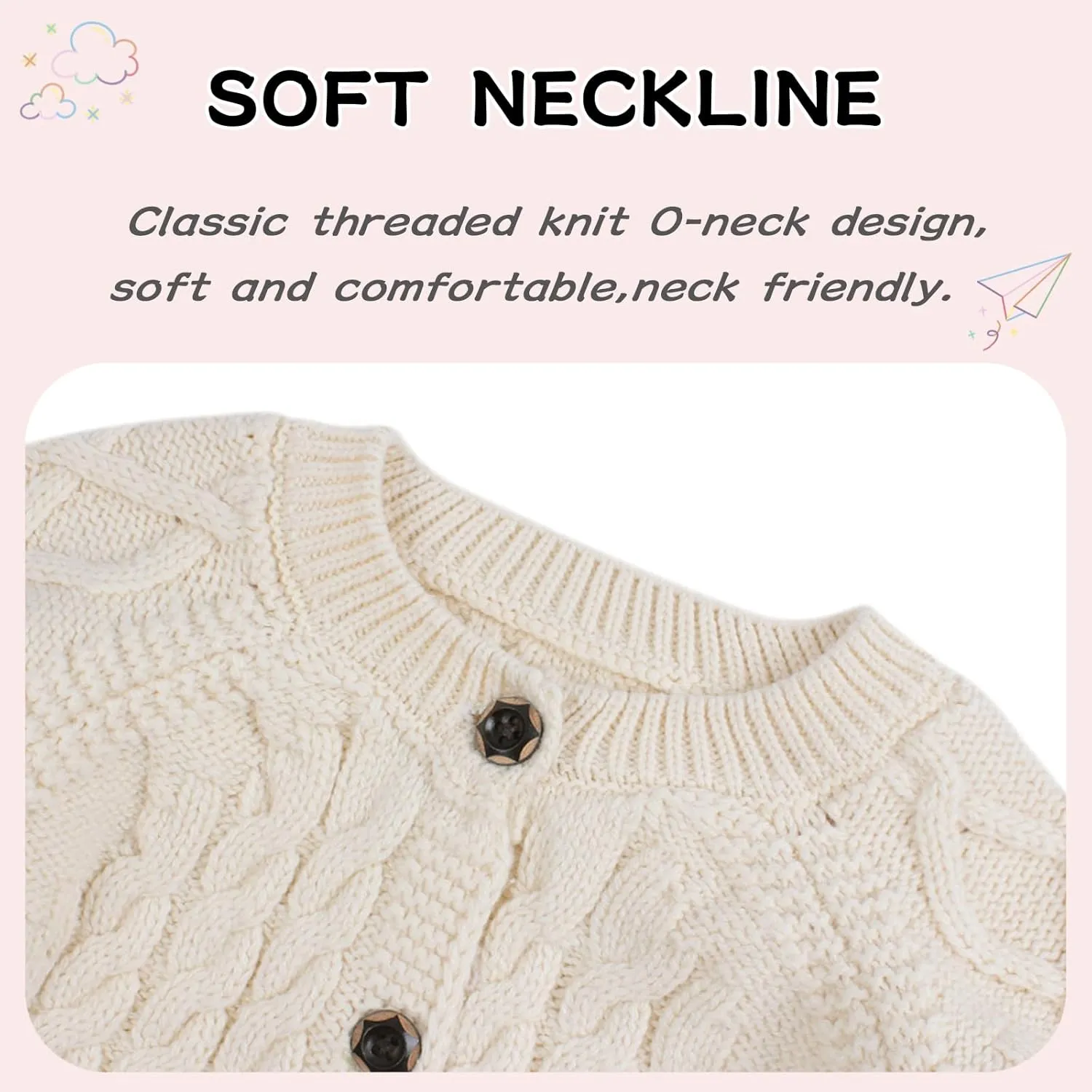 Peecabe Toddler Girl Sweaters Cable Knit Long Sleeve Crewneck Chunky Crochet Cardigans 1-6T