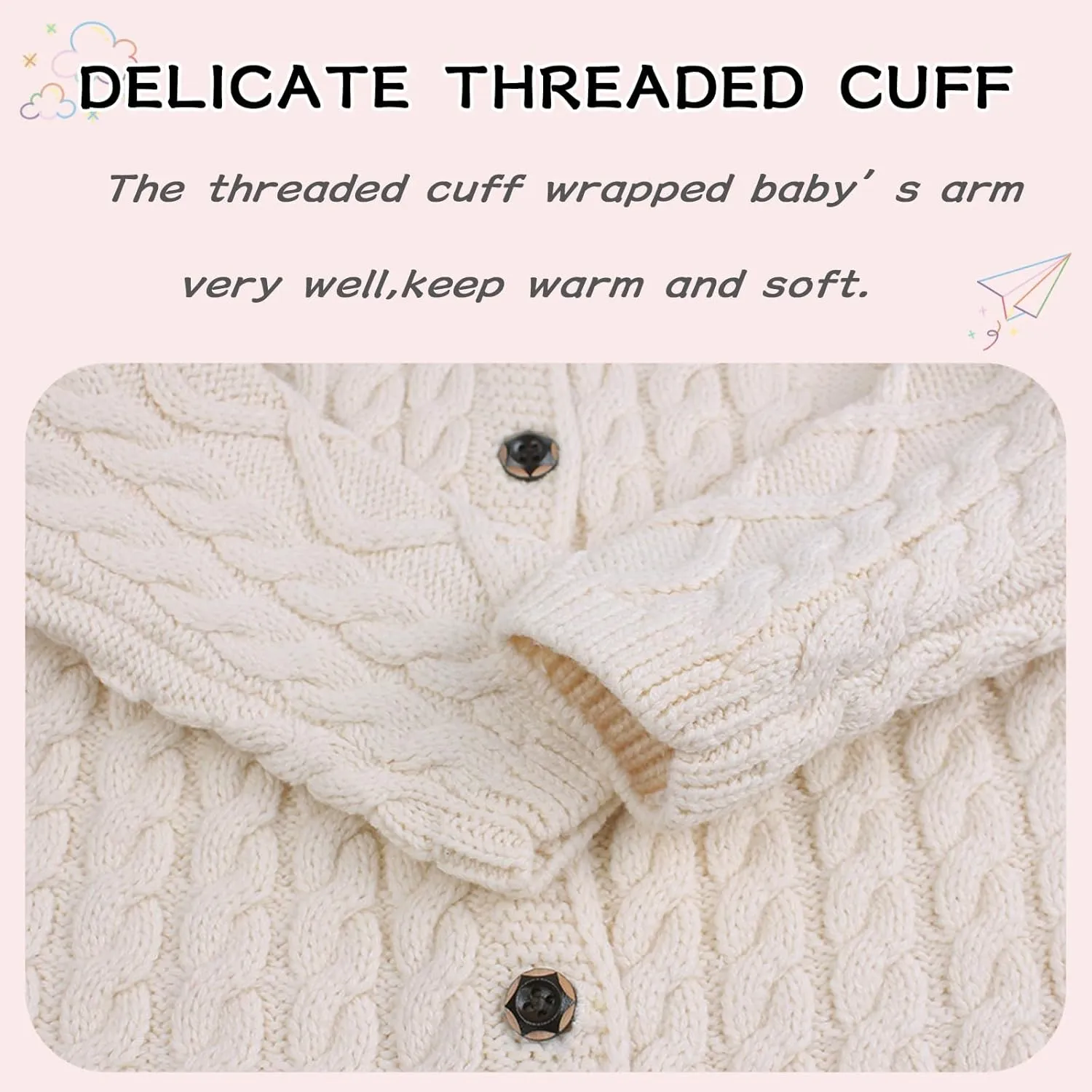 Peecabe Toddler Girl Sweaters Cable Knit Long Sleeve Crewneck Chunky Crochet Cardigans 1-6T