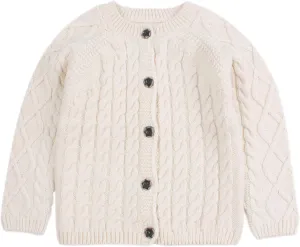 Peecabe Toddler Girl Sweaters Cable Knit Long Sleeve Crewneck Chunky Crochet Cardigans 1-6T