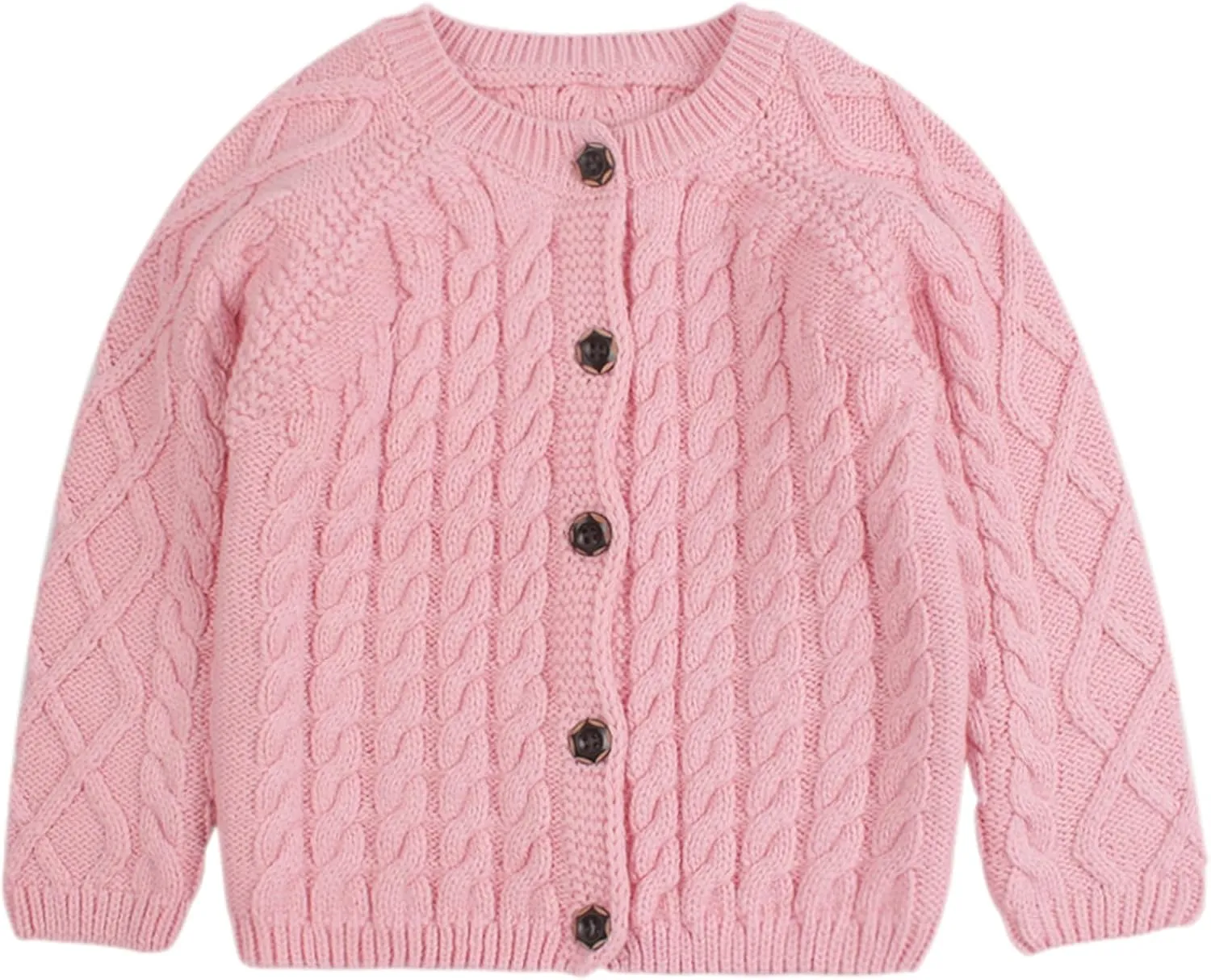 Peecabe Toddler Girl Sweaters Cable Knit Long Sleeve Crewneck Chunky Crochet Cardigans 1-6T