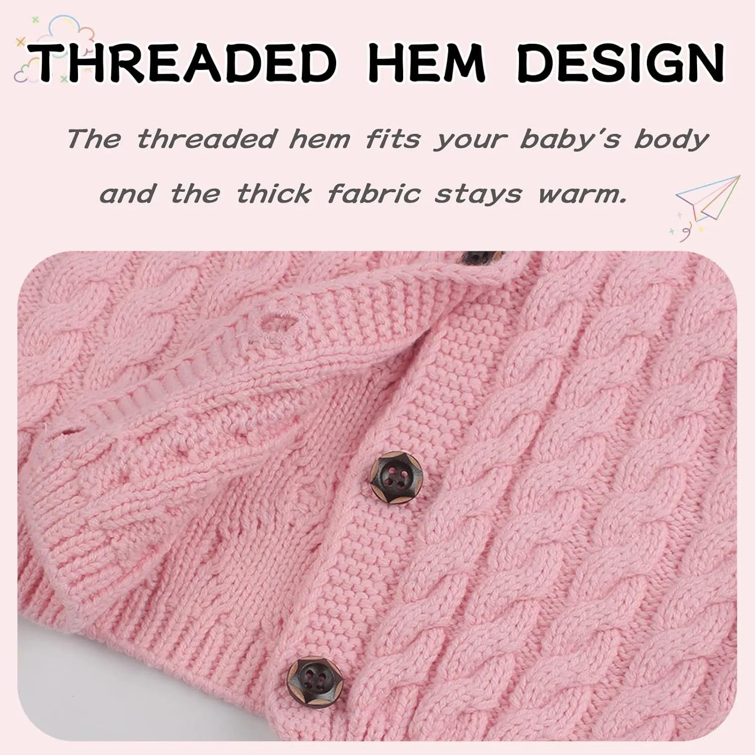 Peecabe Toddler Girl Sweaters Cable Knit Long Sleeve Crewneck Chunky Crochet Cardigans 1-6T