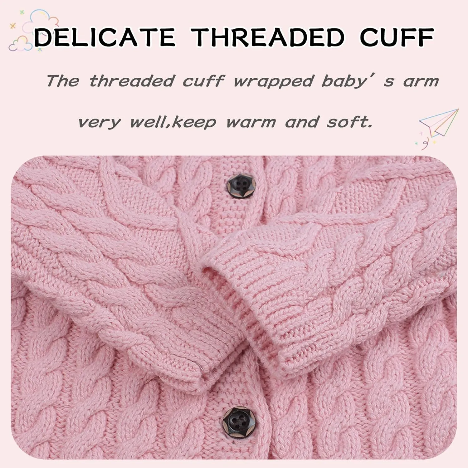 Peecabe Toddler Girl Sweaters Cable Knit Long Sleeve Crewneck Chunky Crochet Cardigans 1-6T
